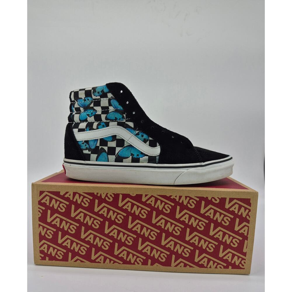 Vans Sk8-Hi Butterfly Checkerboard Black Blue White Men’s 7 Women’s 8.5